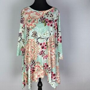 HoneyMe Women's Long-Sleeve Top with Drop Waist Flow Floral Pattern Size M
